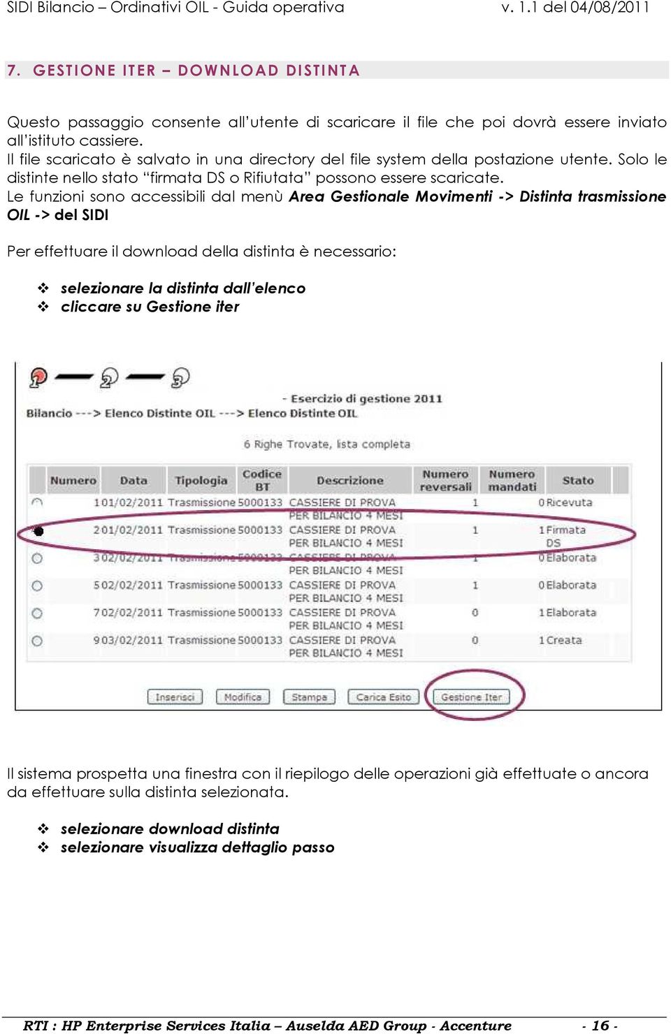 Le funzioni sono accessibili dal menù Area Gestionale Movimenti -> Distinta trasmissione OIL -> del SIDI Per effettuare il download della distinta è necessario: selezionare la distinta dall elenco