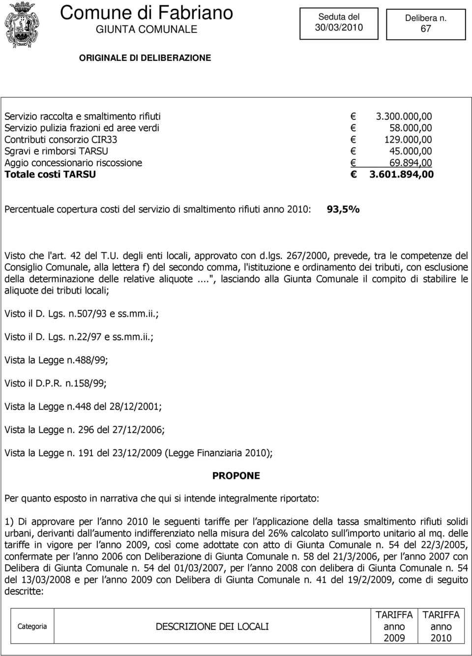 lgs. 2/2000, prevede, tra le competenze del Consiglio Comunale, alla lettera f) del secondo comma, l'istituzione e ordinamento dei tributi, con esclusione della determinazione delle relative aliquote.