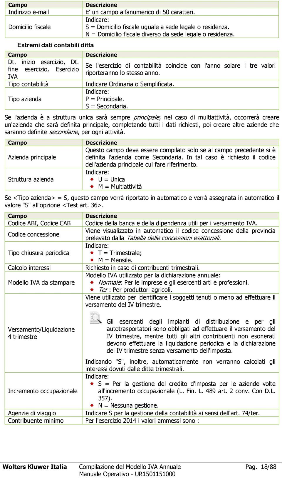 N = Domicilio fiscale diverso da sede legale o residenza. Se l'esercizio di contabilità coincide con l'anno solare i tre valori riporteranno lo stesso anno. Indicare Ordinaria o Semplificata.