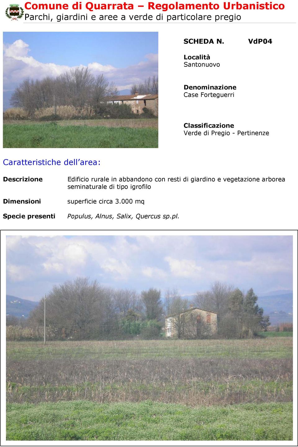 Caratteristiche dell area: Descrizione Dimensioni Specie presenti Edificio rurale in abbandono con resti di