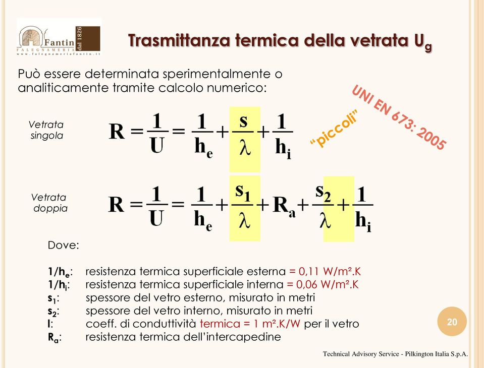 K 1/h i : resistenza termica superficiale interna = 0,06 W/m².