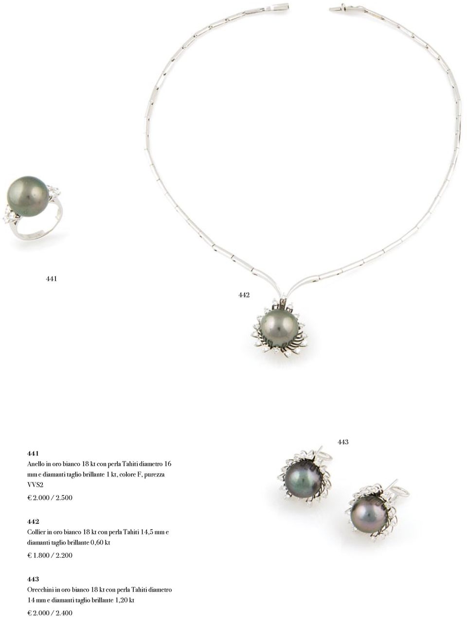 500 442 Collier in oro bianco 18 kt con perla Tahiti 14,5 mm e diamanti taglio brillante