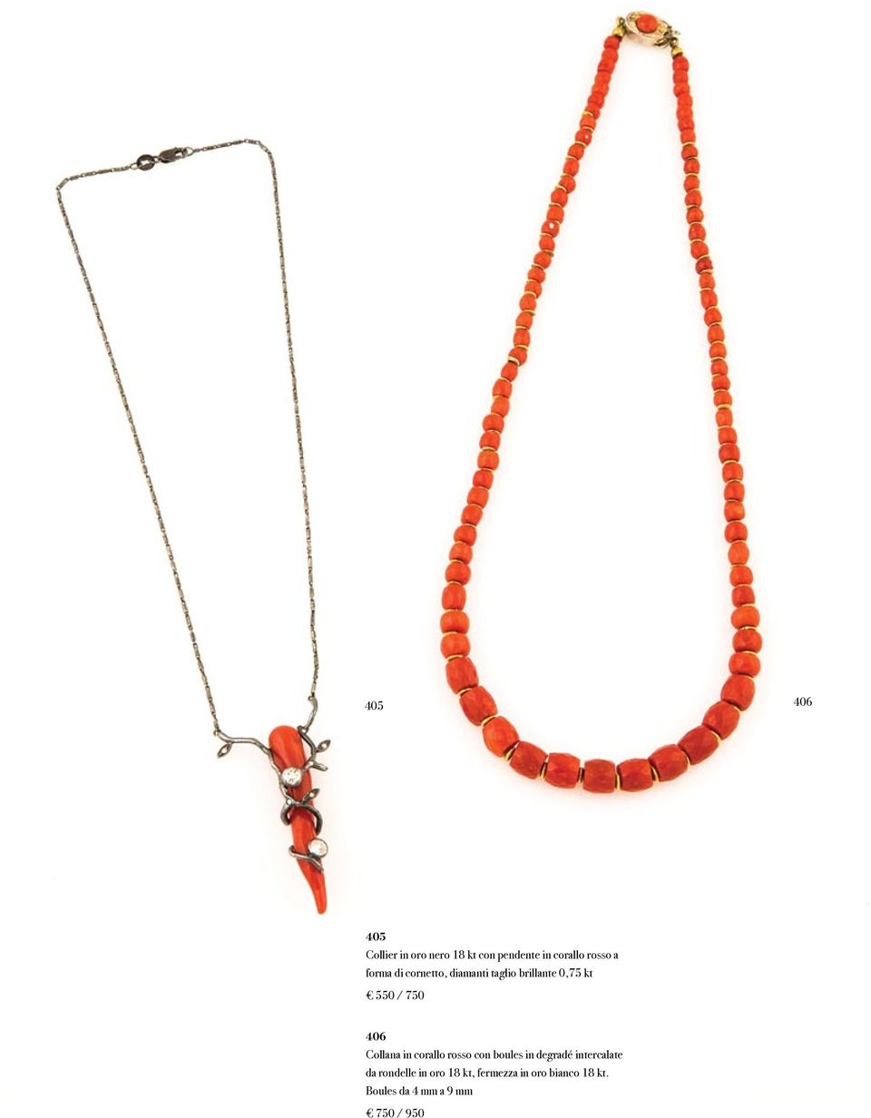 Collana in corallo rosso con boules in degradé intercalate da rondelle