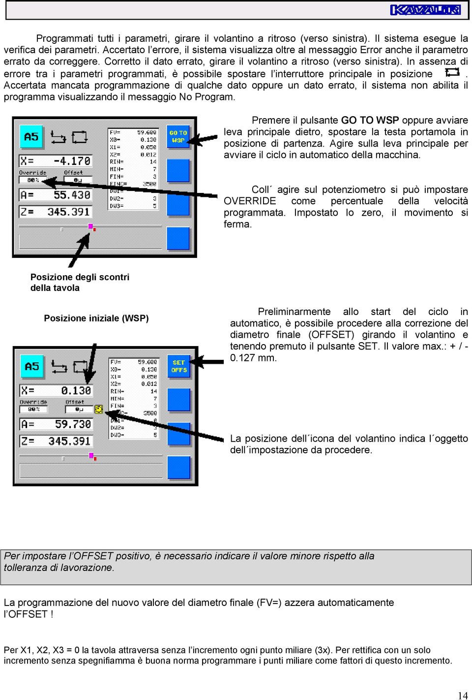 In assenza di errore tra i parametri programmati, è possibile spostare l interruttore principale in posizione.