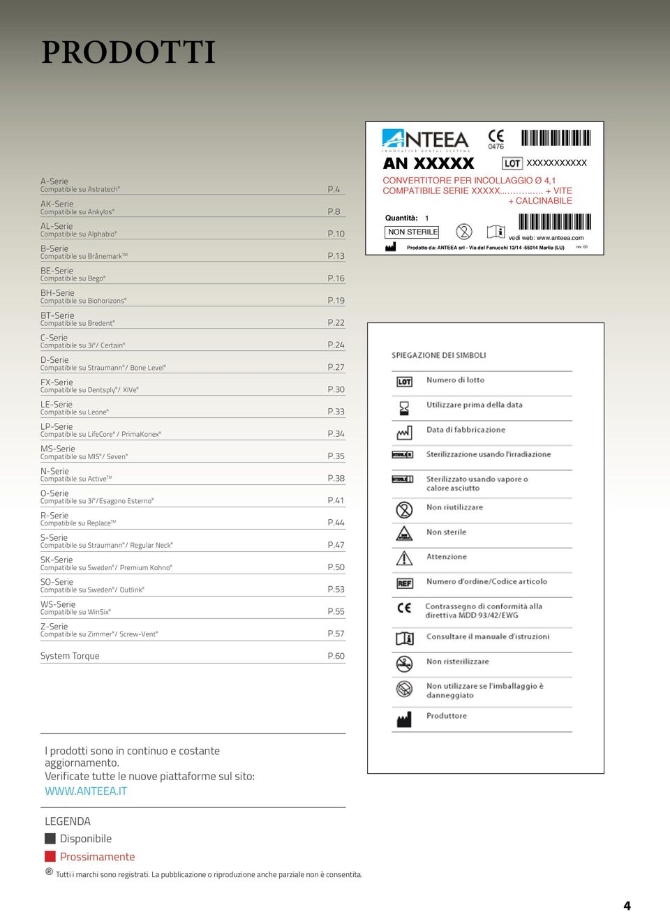 LP-Serie Compatibile su LifeCore / PrimaKonex MS-Serie Compatibile su MIS / Seven N-Serie Compatibile su Active TM O-Serie Compatibile su 3i /Esagono Esterno R-Serie Compatibile su Replace TM S-Serie