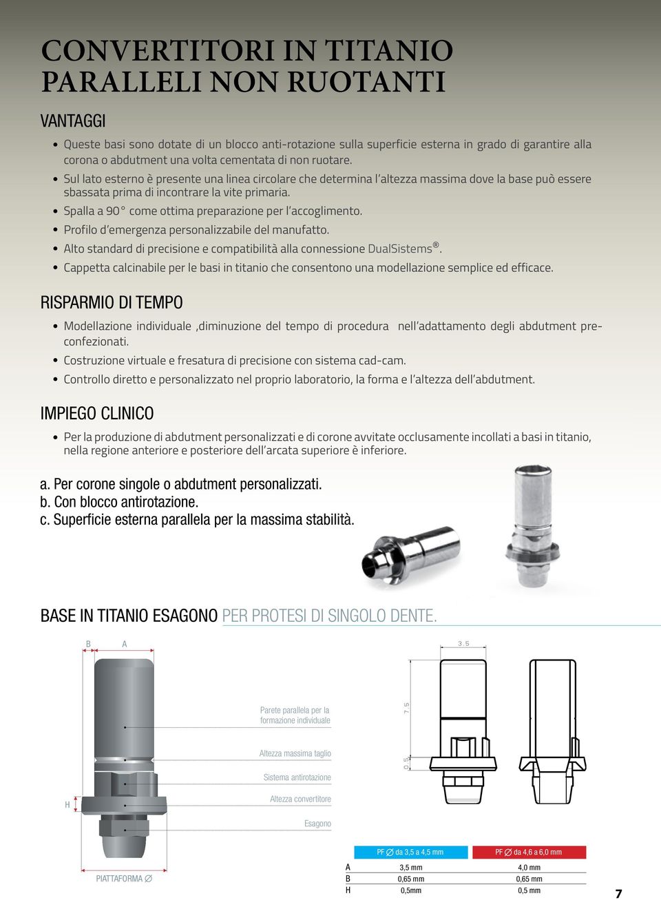 Spalla a 90 come ottima preparazione per l accoglimento. Profilo d emergenza personalizzabile del manufatto. Alto standard di precisione e compatibilità alla connessione DualSistems.