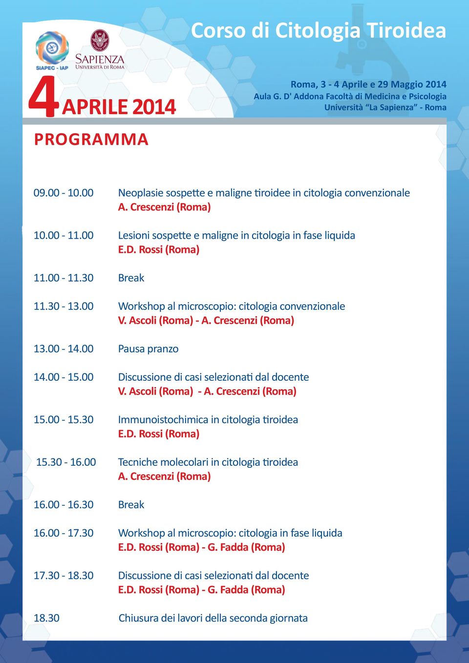 Ascoli (roma) - A. crescenzi (roma) 15.00-15.30 Immunoistochimica in citologia tiroidea e.d. rossi (roma) 15.30-16.00 Tecniche molecolari in citologia tiroidea A. crescenzi (roma) 16.00-16.