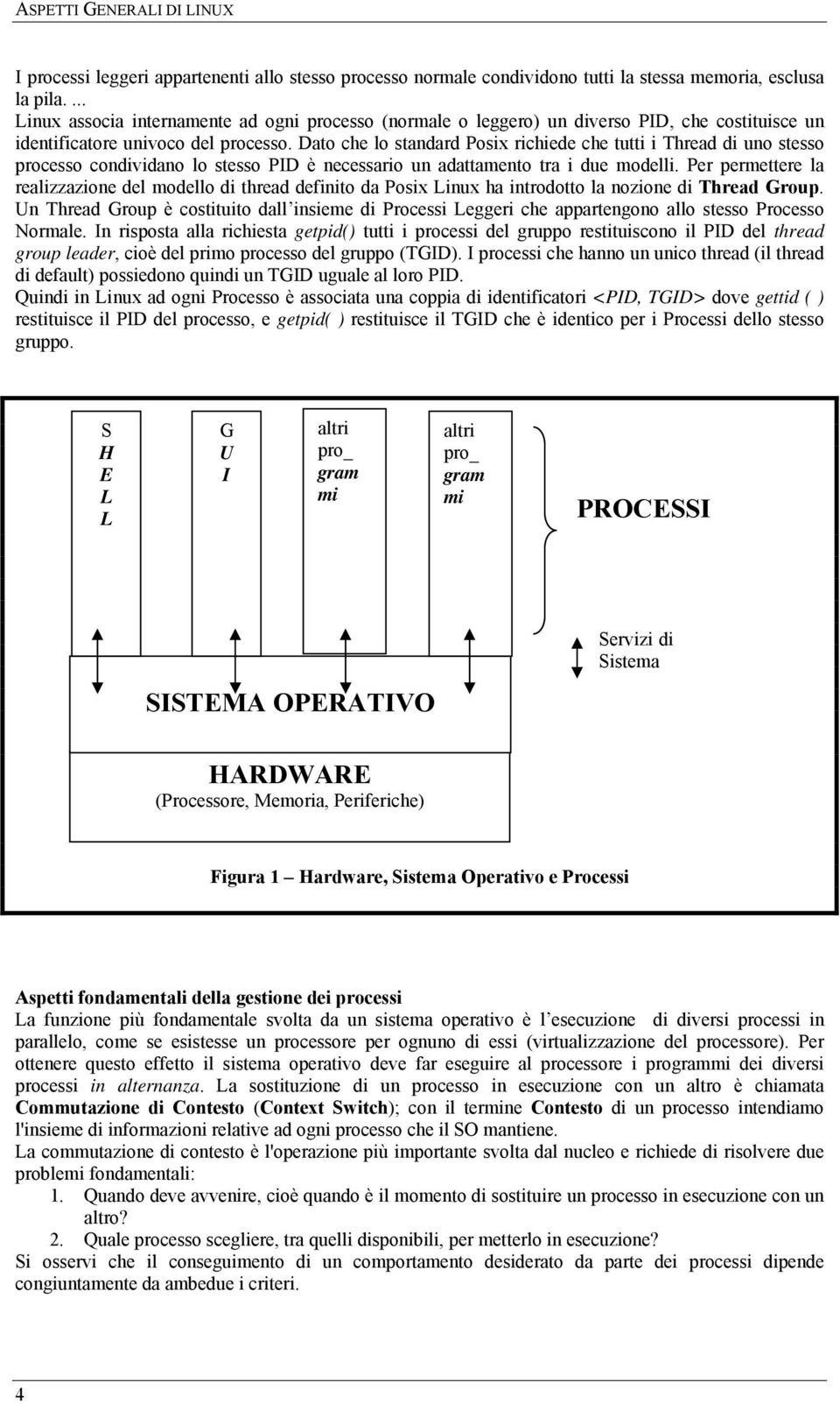 Dato che lo standard Posix richiede che tutti i Thread di uno stesso processo condividano lo stesso PID è necessario un adattamento tra i due modelli.