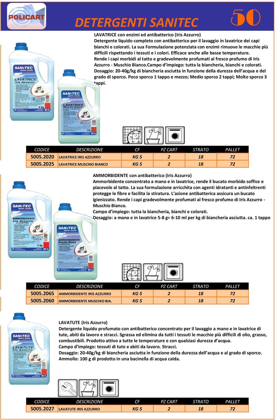 Rende i capi morbidi al tatto e gradevolmente profumati al fresco profumo di Iris Azzurro - Muschio Bianco.Campo d impiego: tutta la biancheria, bianchi e colorati.