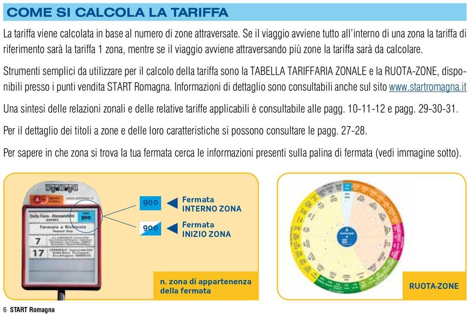 Strumenti semplici da utilizzare per il calcolo della tariffa sono la TABELLA TARIFFARIA ZONALE e la RUOTA-ZONE, disponibili presso i punti vendita START Romagna.