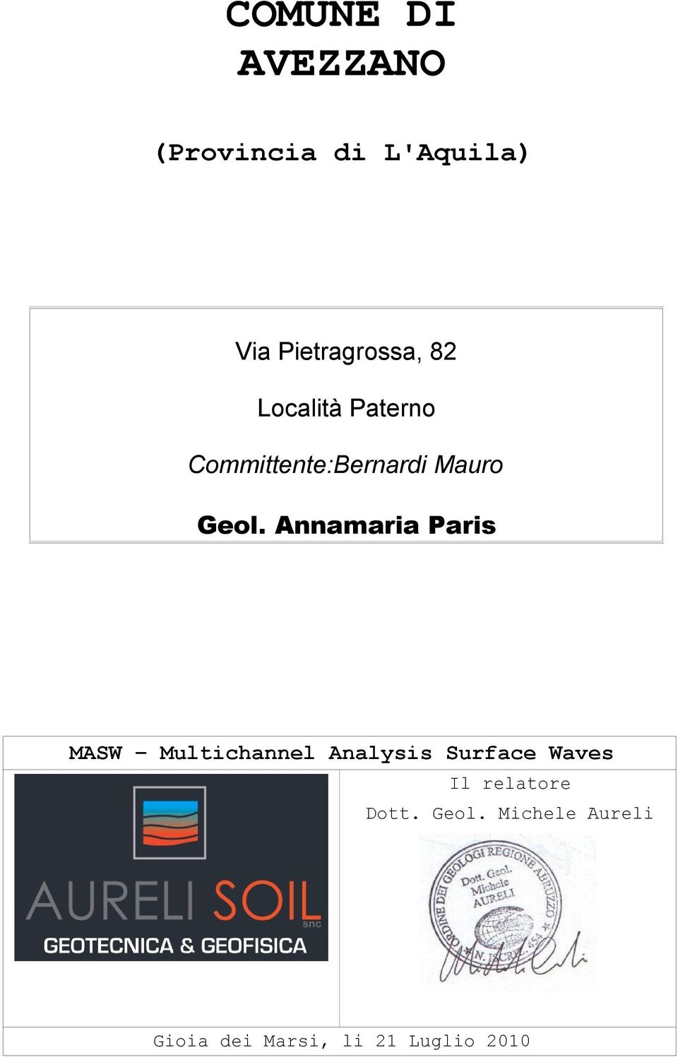 Annamaria Paris MASW Multichannel Analysis Surface Waves Il