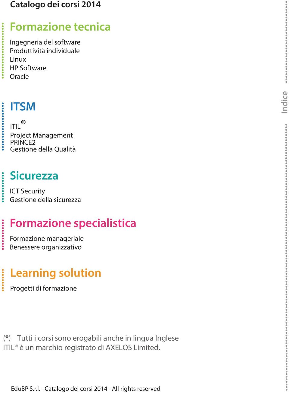 specialistica Formazione manageriale Benessere organizzativo Learning solution Progetti di formazione (*) Tutti i corsi sono