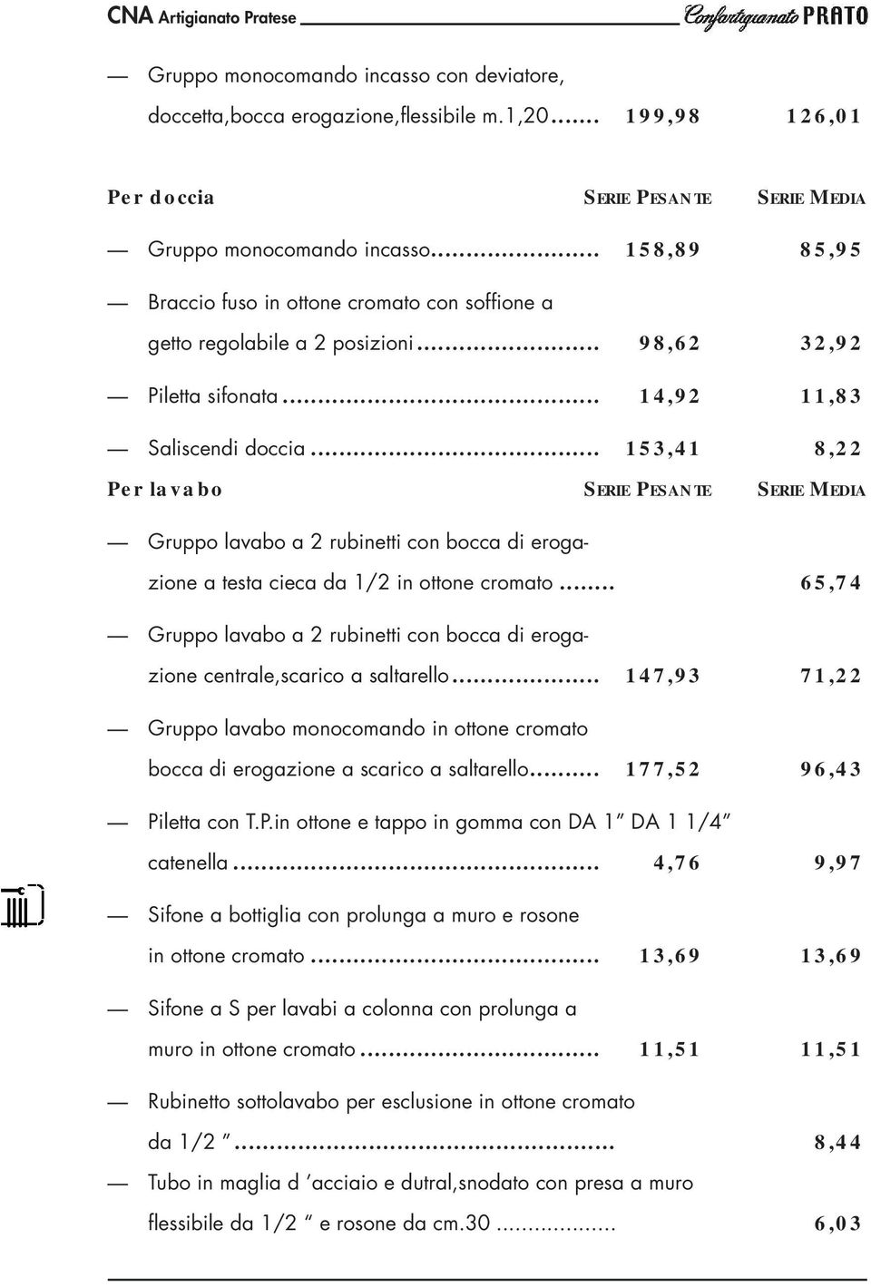 ..e 153,41 E 8,22 Per lavabo SERIE PESANTE SERIE MEDIA Gruppo lavabo a 2 rubinetti con bocca di erogazione a testa cieca da 1/2 in ottone cromato.