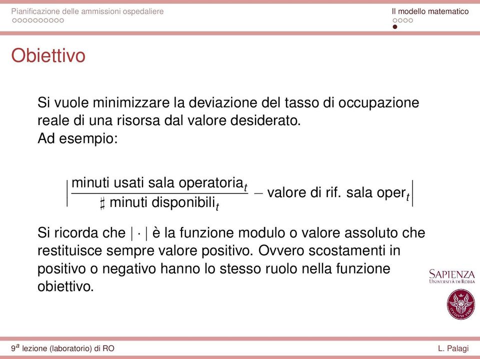 sala oper t Si ricorda che è la funzione modulo o valore assoluto che restituisce sempre valore