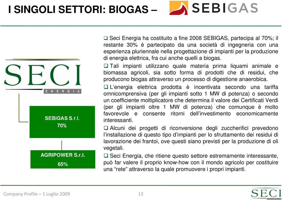 produzione di energia elettrica, fra cui anche quelli a biogas.