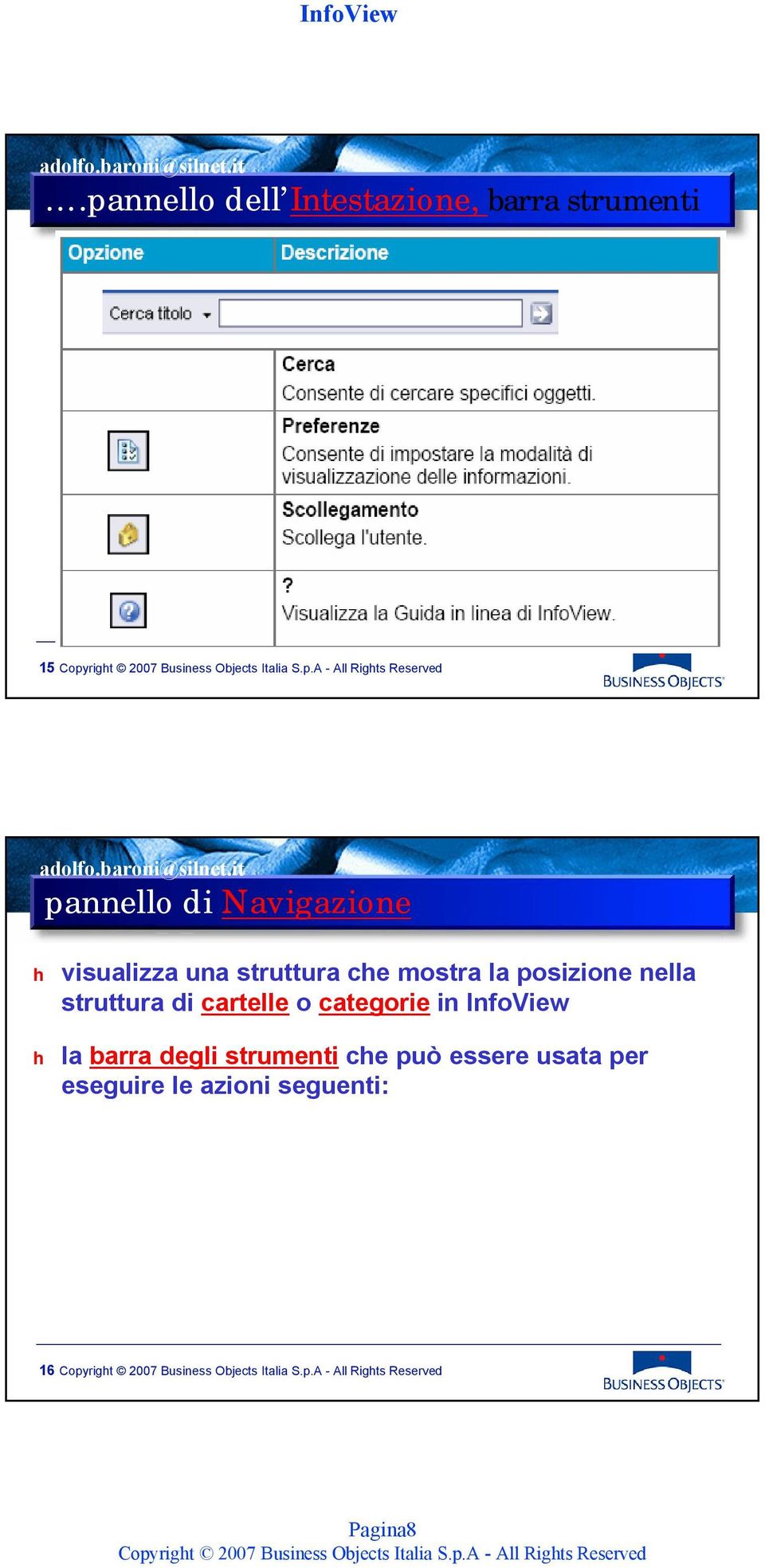 nella struttura di cartelle o categorie in InfoView h la barra