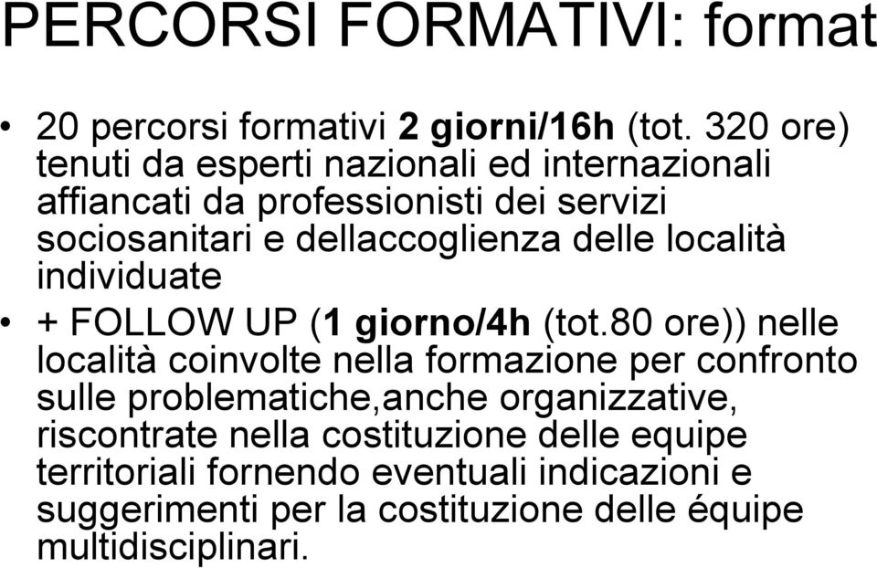 delle località individuate + FOLLOW UP (1 giorno/4h (tot.