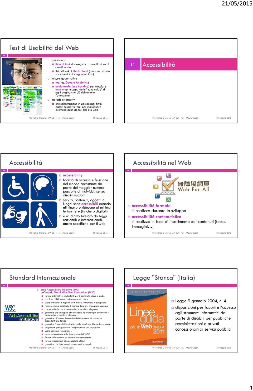 basati su profili reali per individuare eventuali punti deboli del sito web Accessibilità Accessibilità Accessibilità nel Web 5 accessibility facilità di accesso e fruizione del mondo circostante da