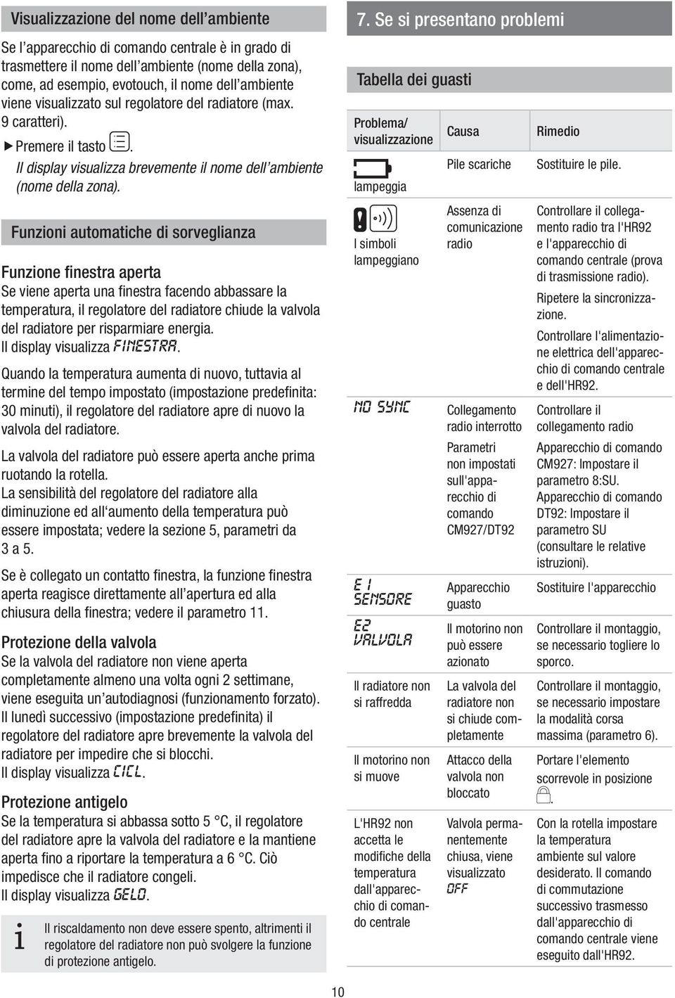 Funzon automatche d sorveglanza Funzone fnestra aperta Se vene aperta una fnestra facendo abbassare la temperatura, l regolatore del radatore chude la valvola del radatore per rsparmare energa.