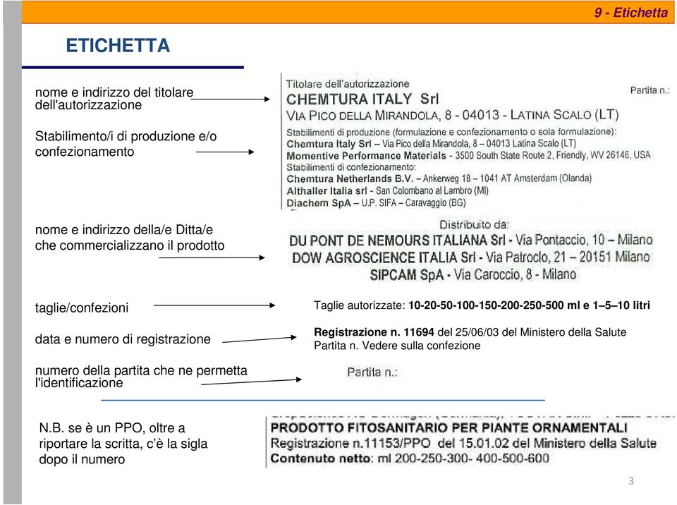 10-20-50-100-150-200-250-500 ml e 1 5 10 litri Registrazione n. 11694 del 25/06/03 del Ministero della Salute Partita n.