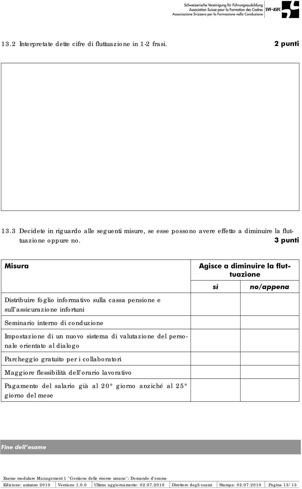 Impostazione di un nuovo sistema di valutazione del personale orientato al dialogo Parcheggio gratuito per i collaboratori Maggiore flessibilità dell orario lavorativo Pagamento del