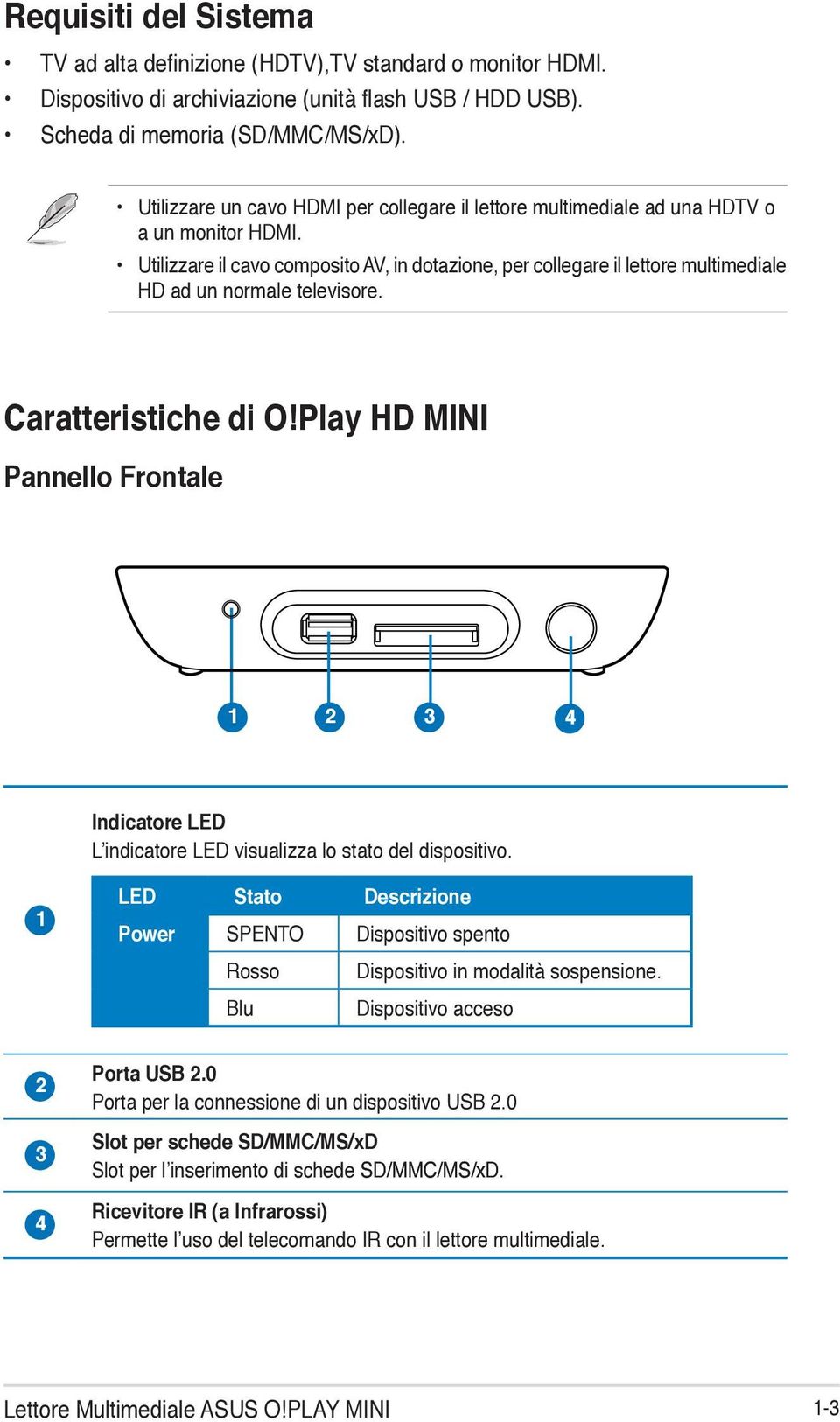 Utilizzare il cavo composito AV, in dotazione, per collegare il lettore multimediale HD ad un normale televisore. Caratteristiche di O!