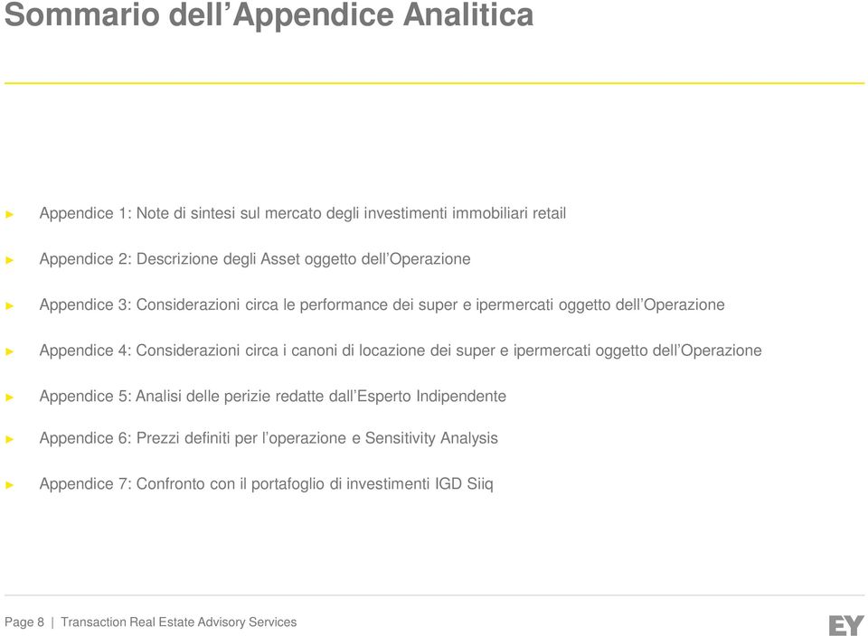 canoni di locazione dei super e ipermercati oggetto dell Operazione Appendice 5: Analisi delle perizie redatte dall Esperto Indipendente Appendice 6: Prezzi