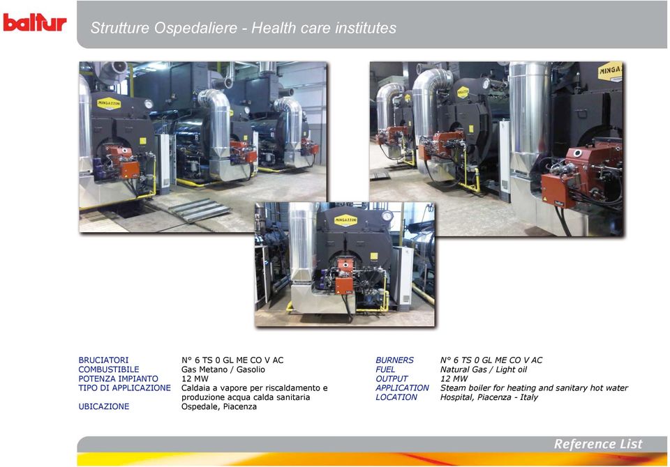 calda sanitaria Ospedale, Piacenza N 6 TS 0 GL ME CO V AC Natural Gas / Light