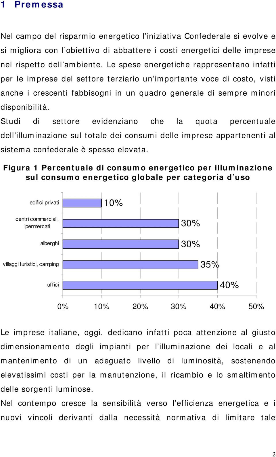 Studi di settore evidenziano che la quota percentuale dell illuminazione sul totale dei consumi delle imprese appartenenti al sistema confederale è spesso elevata.