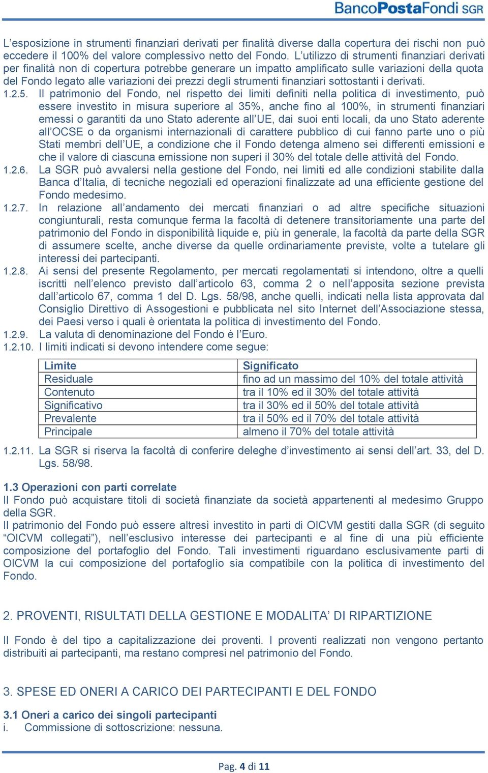 strumenti finanziari sottostanti i derivati. 1.2.5.