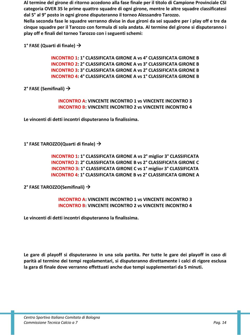 Nella seconda fase le squadre verranno divise in due gironi da sei squadre per i play off e tre da cinque squadre per il Tarozzo con formula di sola andata.