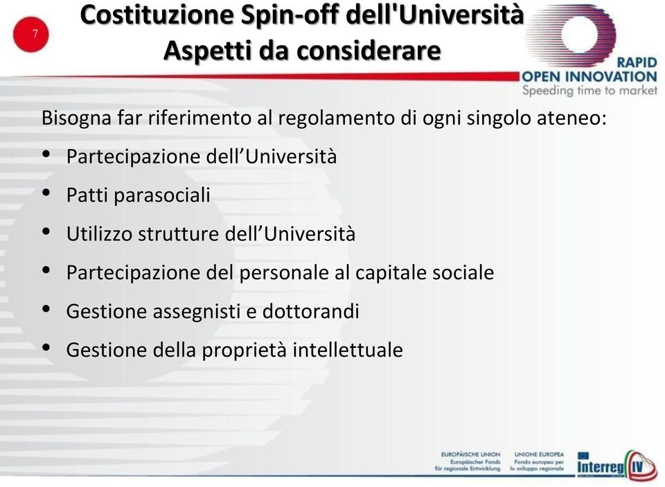 Patti parasociali Utilizzo strutture dell Università Partecipazione del personale