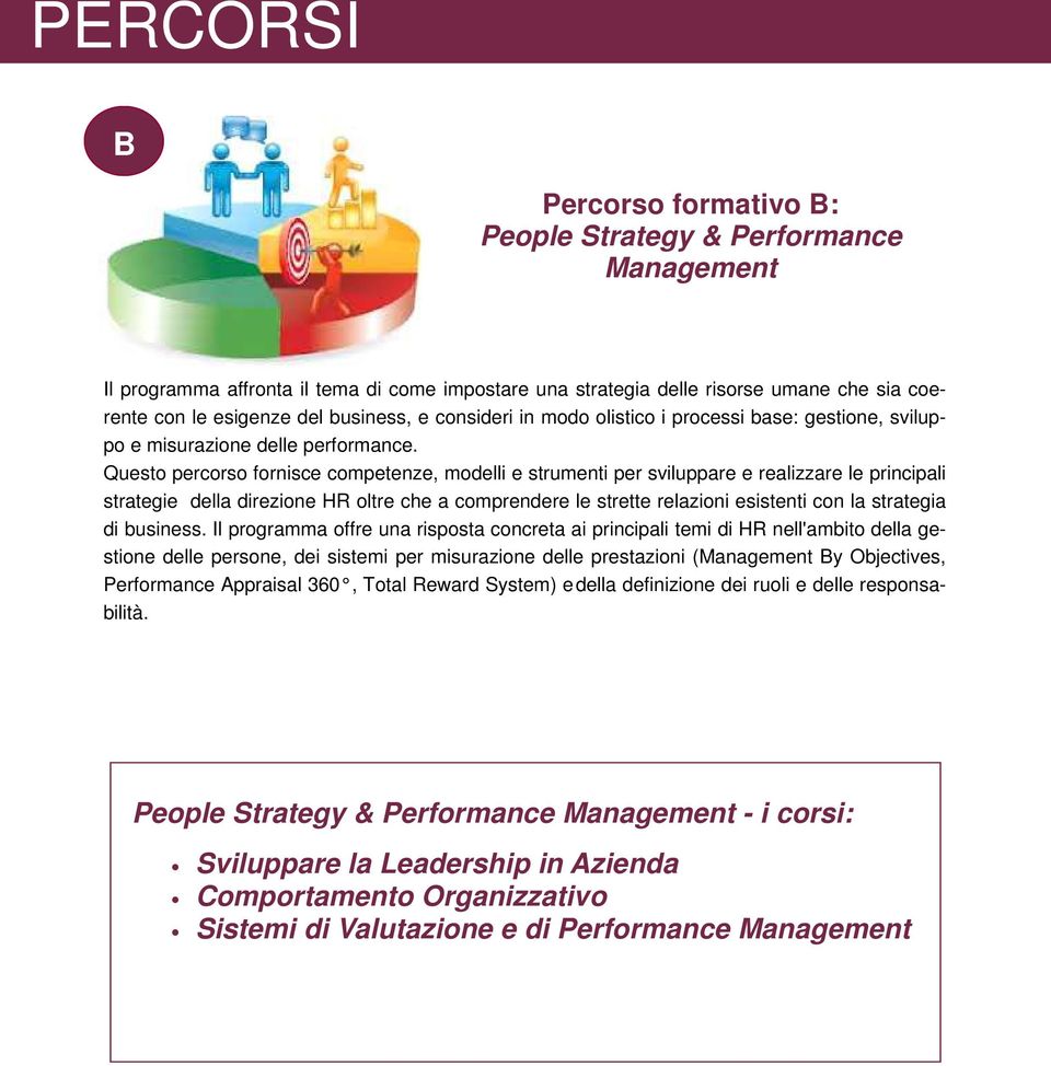 Questo percorso fornisce competenze, modelli e strumenti per sviluppare e realizzare le principali strategie della direzione HR oltre che a comprendere le strette relazioni esistenti con la strategia