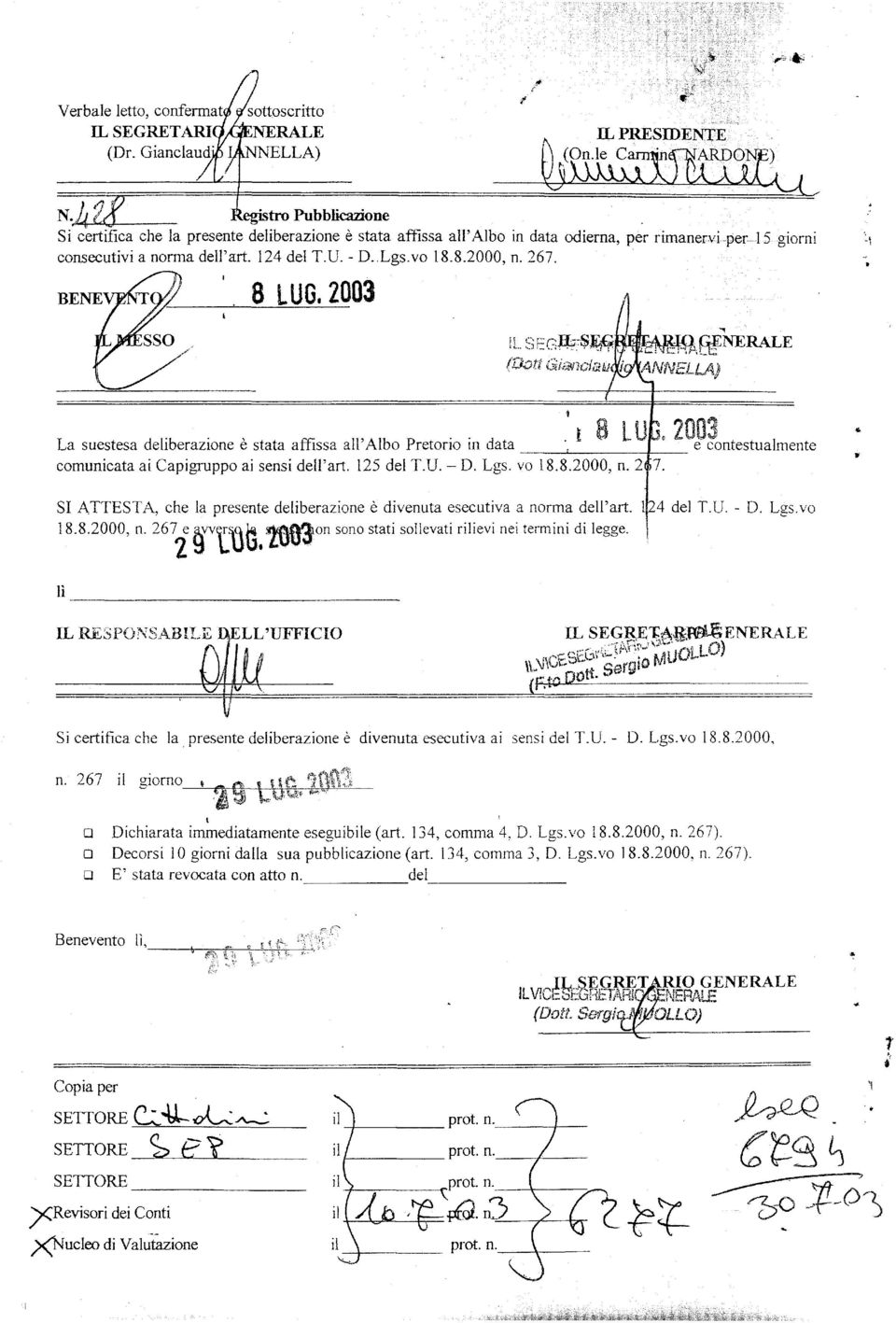 8.2000, n. 267.. 8 LUG.2003 ~~ -... nlnrt~1) t.:fnerale ~C:'l\lC;~.l~ _..... 1" \_.-1...'" 'ANNELLA) L d l 'b., ffi Il'Alb P., d t 8 lll r.