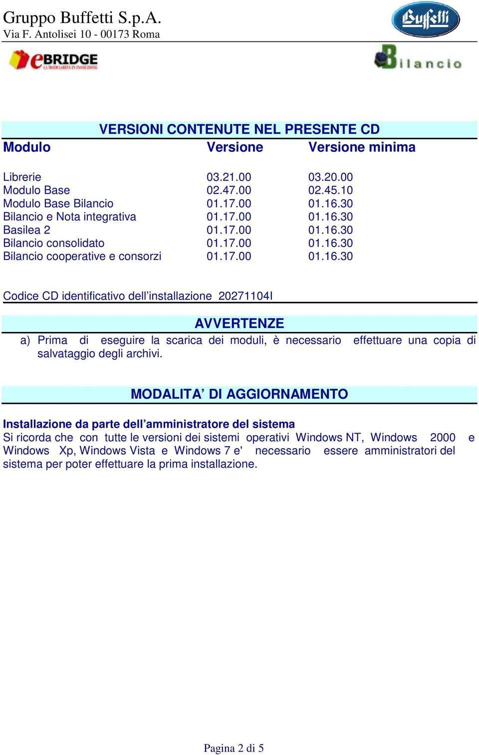 MODALITA DI AGGIORNAMENTO Installazione da parte dell amministratore del sistema Si ricorda che con tutte le versioni dei sistemi operativi Windows NT, Windows 2000 e Windows Xp, Windows Vista e