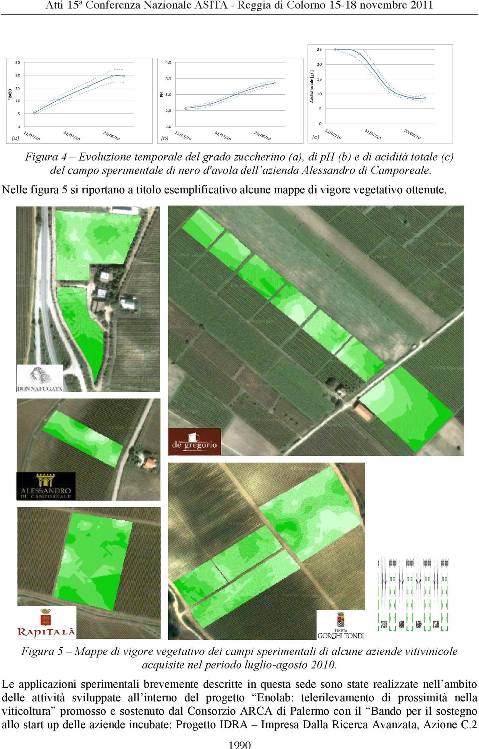 Figura 5 Mappe di vigore vegetativo dei campi sperimentali di alcune aziende vitivinicole acquisite nel periodo luglio-agosto 2010.