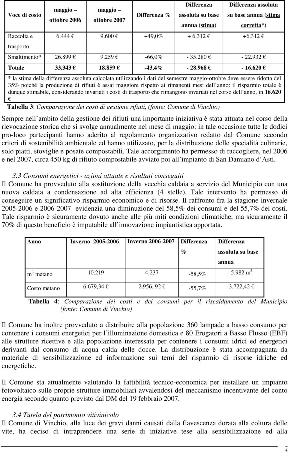 620 * la stima della differenza assoluta calcolata utilizzando i dati del semestre maggio-ottobre deve essere ridotta del 35% poiché la produzione di rifiuti è assai maggiore rispetto ai rimanenti