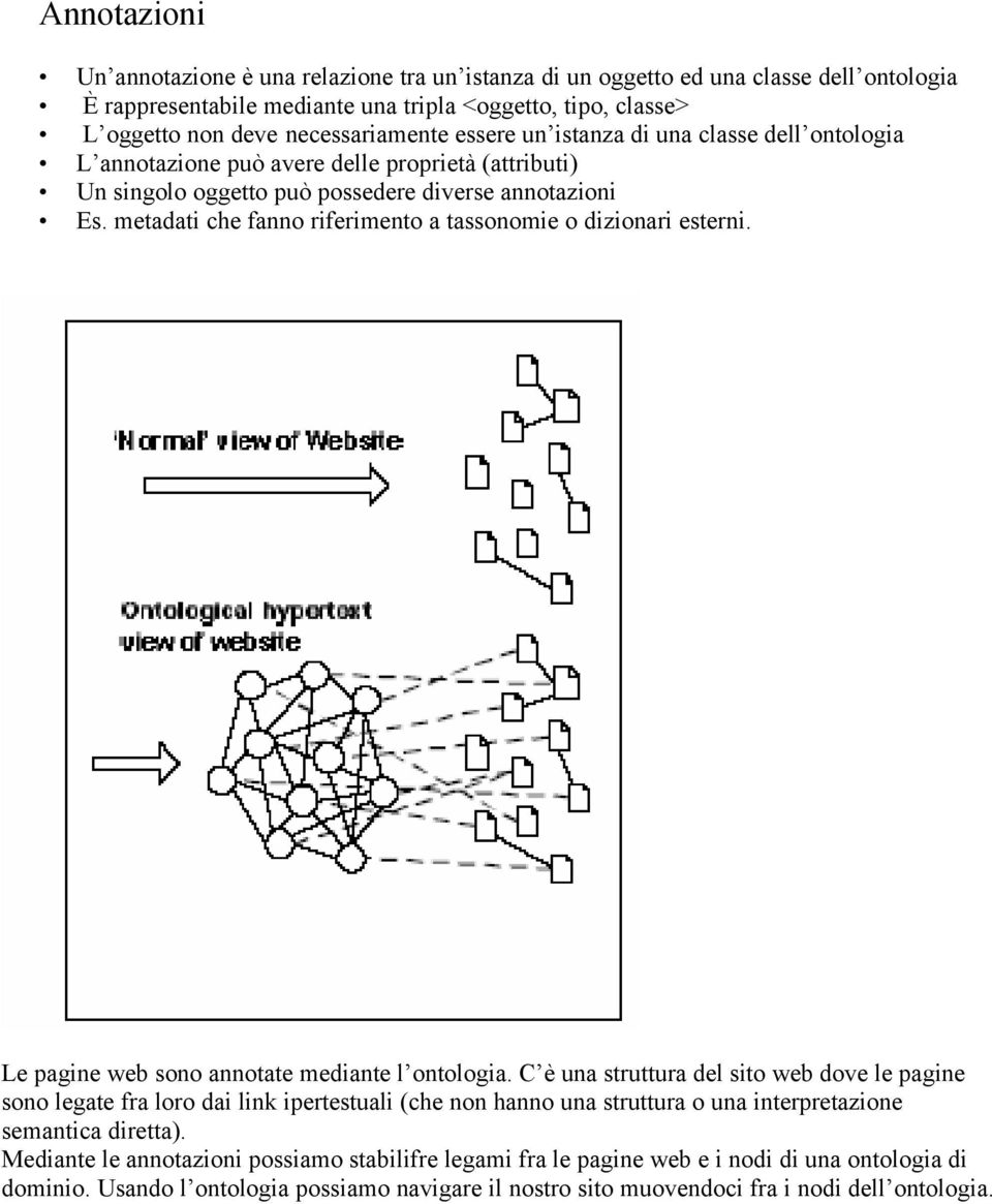 metadati che fanno riferimento a tassonomie o dizionari esterni. Le pagine web sono annotate mediante l ontologia.