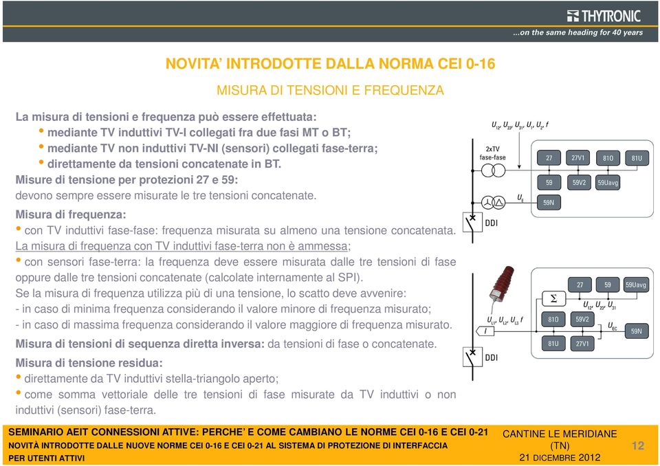 Misura di frequenza: con TV induttivi fase-fase: frequenza misurata su almeno una tensione concatenata.