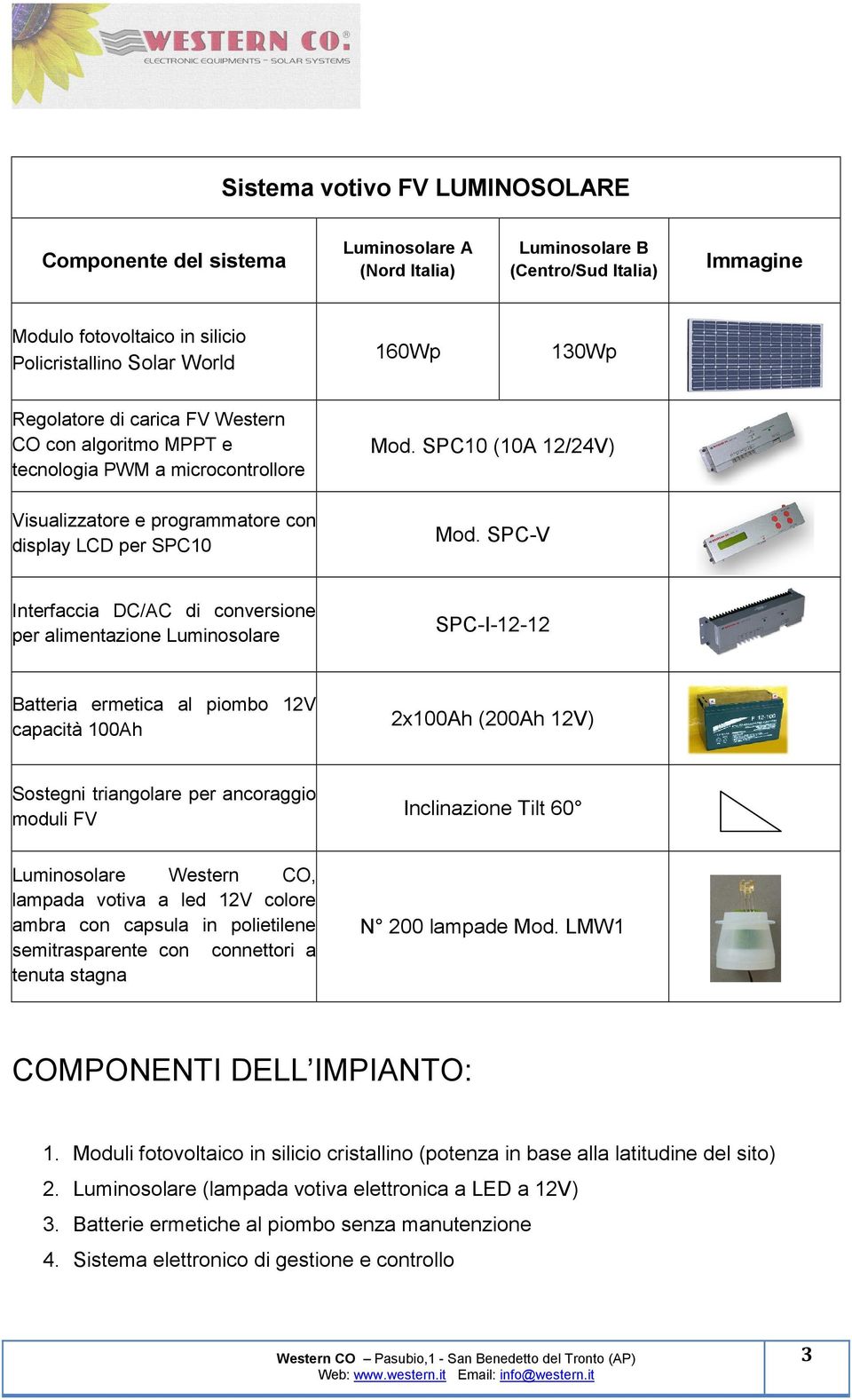 SPC-V Interfaccia DC/AC di conversione per alimentazione Luminosolare SPC-I-12-12 Batteria ermetica al piombo 12V capacità 100Ah 2x100Ah (200Ah 12V) Sostegni triangolare per ancoraggio moduli FV