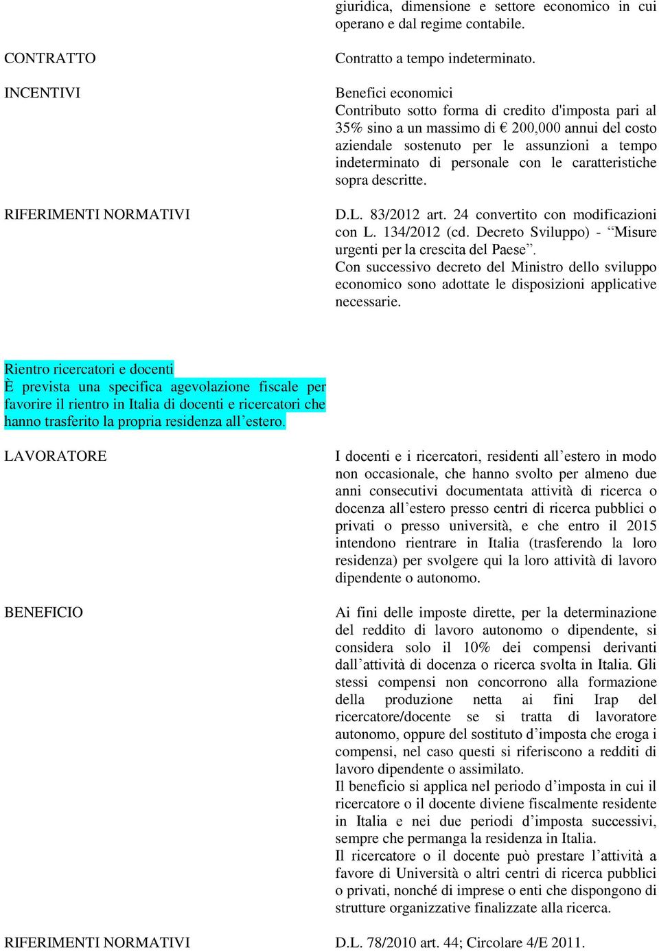 caratteristiche sopra descritte. D.L. 83/2012 art. 24 convertito con modificazioni con L. 134/2012 (cd. Decreto Sviluppo) - Misure urgenti per la crescita del Paese.