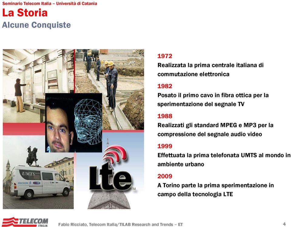 compressione del segnale audio video 1999 Effettuata la prima telefonata UMTS al mondo in ambiente urbano 2009 A