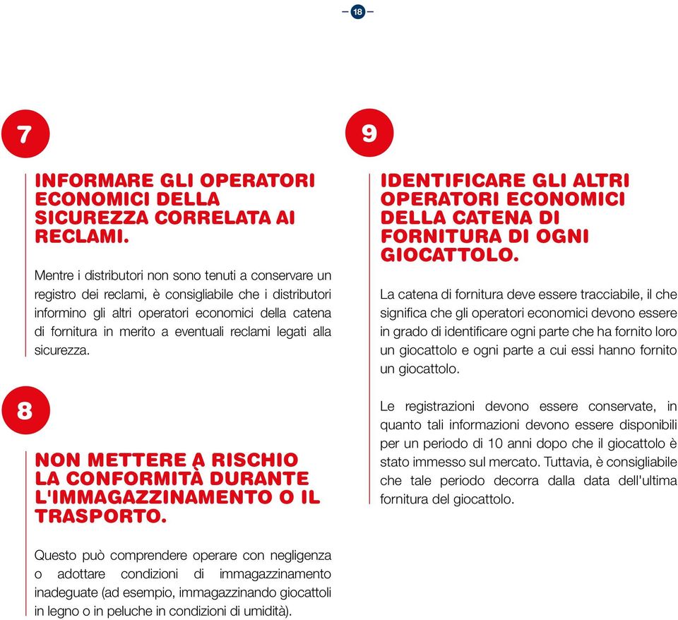 reclami legati alla sicurezza. NON METTERE A RISCHIO LA CONFORMITÀ DURANTE L'IMMAGAZZINAMENTO O IL TRASPORTO. IDENTIFICARE GLI ALTRI OPERATORI ECONOMICI DELLA CATENA DI FORNITURA DI OGNI GIOCATTOLO.