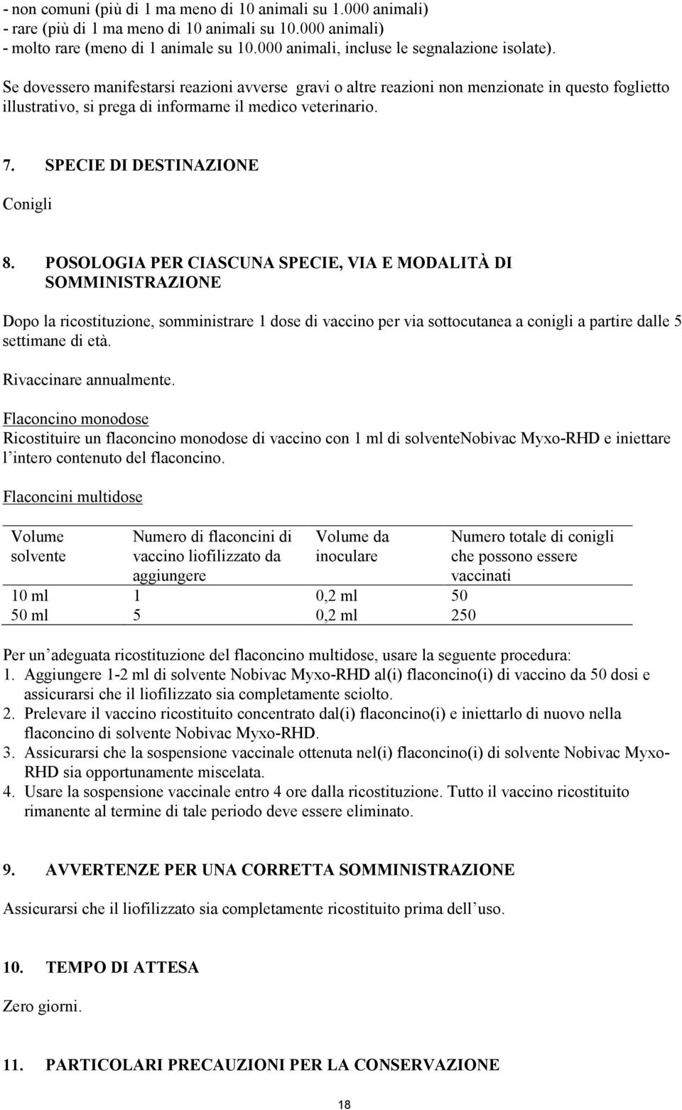 Se dovessero manifestarsi reazioni avverse gravi o altre reazioni non menzionate in questo foglietto illustrativo, si prega di informarne il medico veterinario. 7. SPECIE DI DESTINAZIONE Conigli 8.