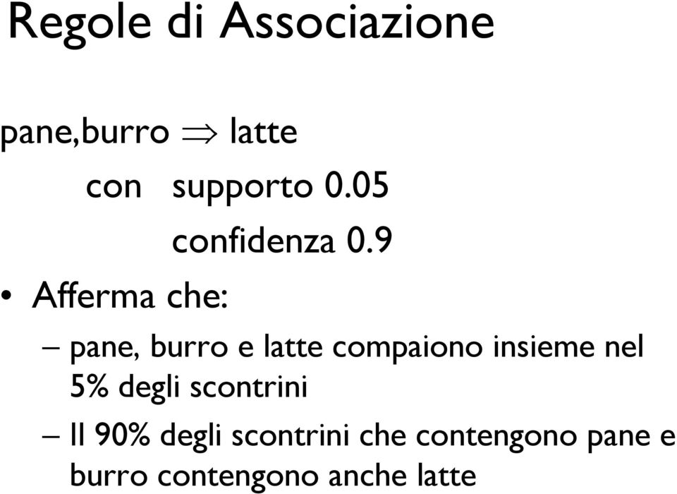 9 Afferma che: pane, burro e latte compaiono insieme