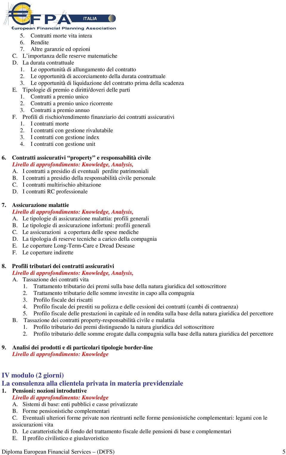 Contratti a premio unico 2. Contratti a premio unico ricorrente 3. Contratti a premio annuo F. Profili di rischio/rendimento finanziario dei contratti assicurativi 1. I contratti morte 2.