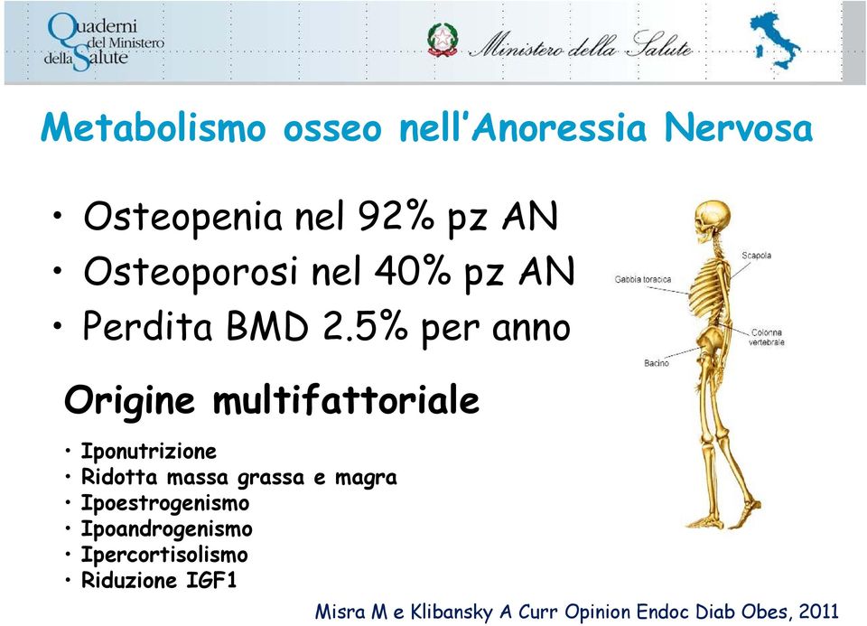 5% per anno Origine multifattoriale Iponutrizione Ridotta massa grassa e