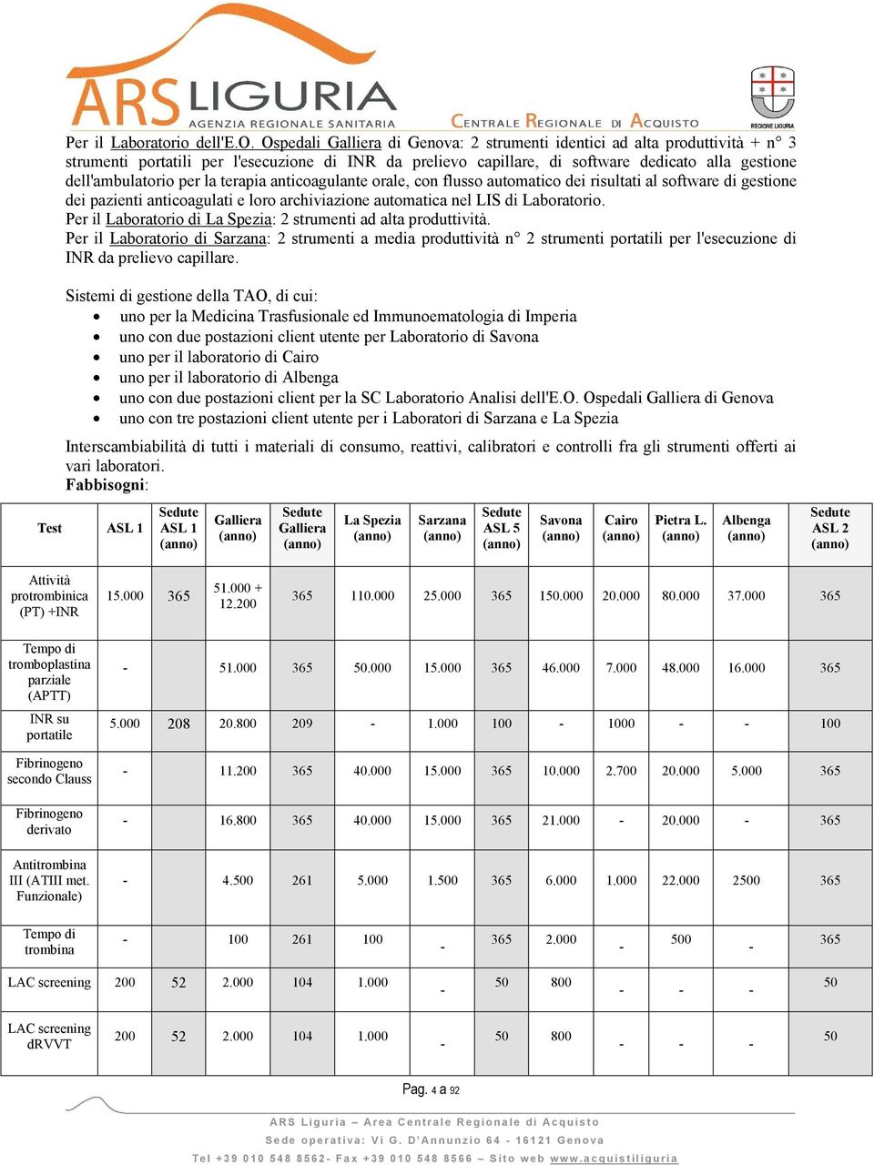 dell'ambulatorio per la terapia anticoagulante orale, con flusso automatico dei risultati al software di gestione dei pazienti anticoagulati e loro archiviazione automatica nel LIS di Laboratorio.