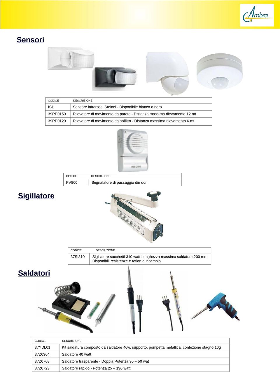 watt Lunghezza massima saldatura 200 mm Disponibili resistenze e teflon di ricambio Saldatori 37YDL01 37Z0304 37Z0708 37Z0723 Kit saldatura composto da