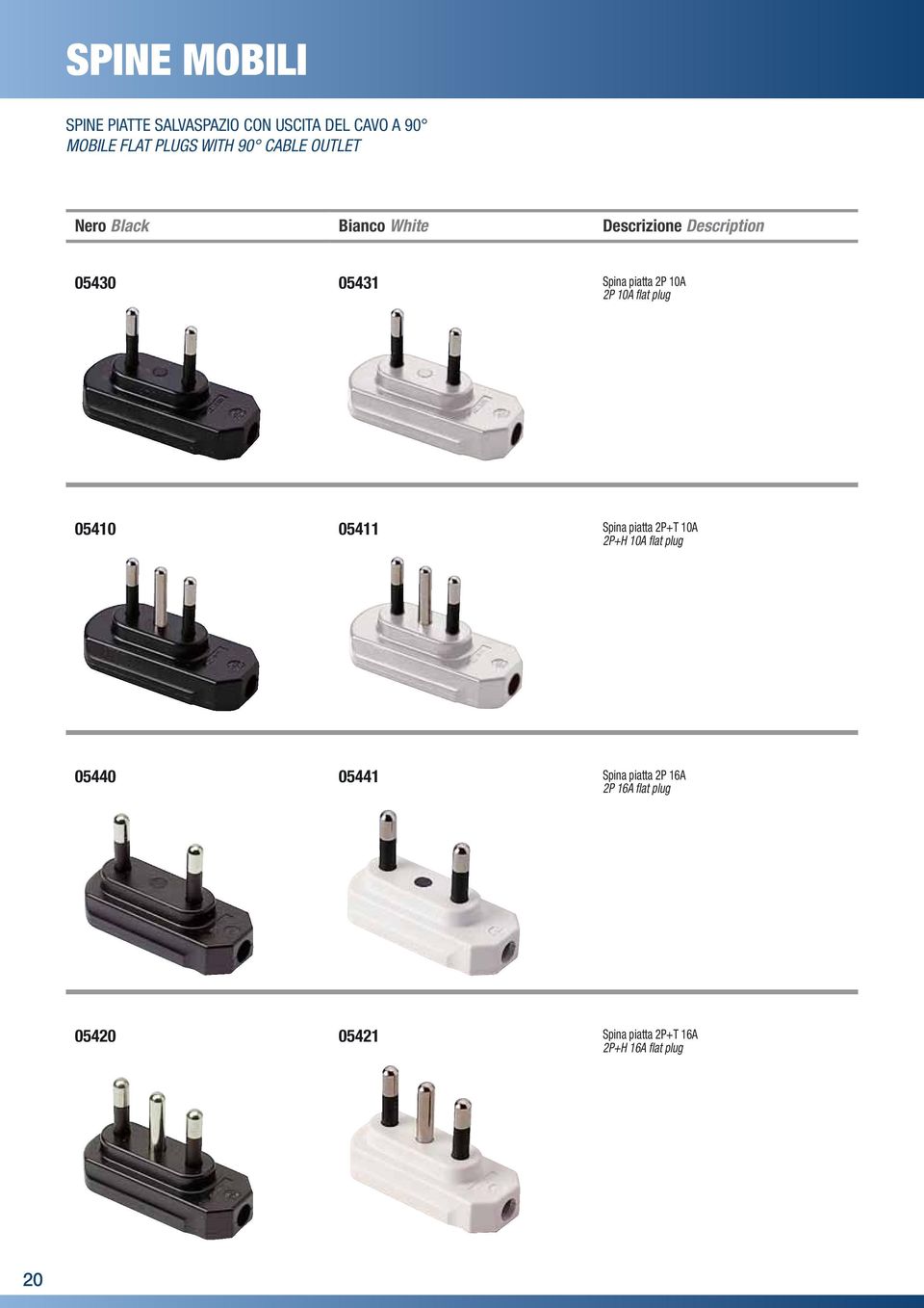 05410 05411 Spina piatta 2P+T 10A 2P+H 10A flat plug 05440 05441 Spina